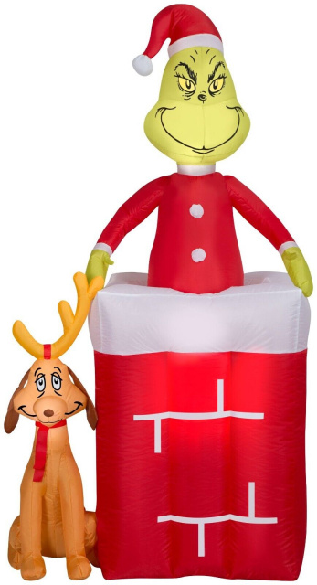 Grinch Pops In And Out Of Chimney Christmas Inflatable