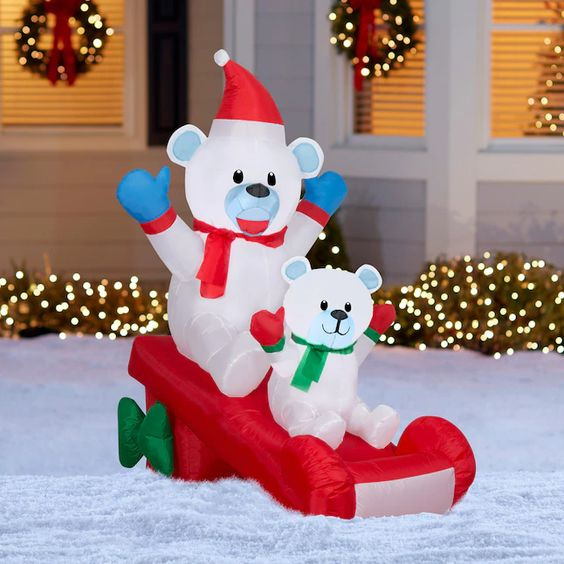 Polar Bears On Sled Christmas Inflatable